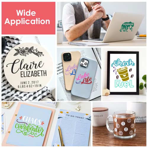 HTVRONT Permanent Vinyl for Cricut Machine-100 Pack 12"x12" Adhesive Vinyl Sheets Set, 90 Sheets Permanent Vinyl Bundle & 10 Transfer Tape for Vinyl HTVRONT