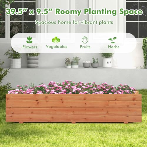 Giantex Raised Garden Bed, 44” x 11” x 10” Wood Planter Box with Drainage Holes, Outdoor Rectangular Raised Beds for Flower Vegetable Herb Giantex