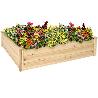 Sunnydaze 48-Inch Square Wood Raised Garden Bed - Outdoor Elevated Planter Box for Flower, Vegetable, and Herb Gardening