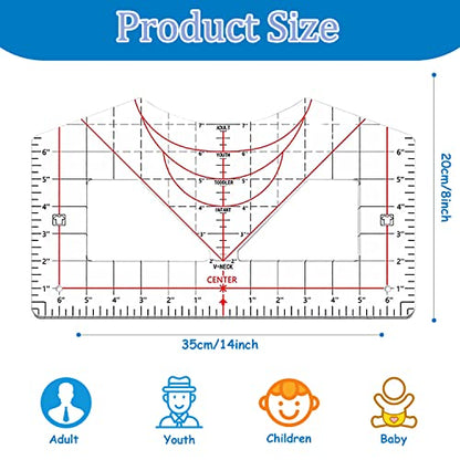 Tshirt Ruler Guide for Vinyl Alignment,Acrylic T-Shirt Measure Ruler to Center Vinyl,Tshirt Measurement Tool for Heat Tape for Heat - WoodArtSupply