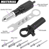 Swpeet 211Pcs Black Alloy Steel Electric Rivet Gun Adapter Kit, Including 2.4/3.2/4.0/4.8mm Diameter Rivet Head and Handle Wrench with 500Pcs Swpeet