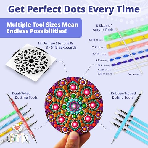 Mandala Dotting Tools Kit with Acrylic Paints and Reusable Stencils - Fun  Rock Painting & DIY Craft Project - Dot Art Supplies with Zipper Bag -  Drawing Home Decor Activity, Gift for