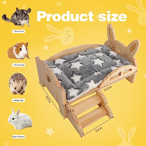 Rypet Wooden Guinea Pig Bed with Stairs and Mat Cozy Small Animals Cushion Bed Detachable Small Pet Hut Habitats for Guinea Pig Dwarf Rabbit Rypet