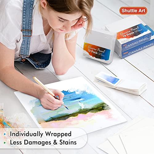 Shuttle Art Canvas Panels and Acrylic Paint Bundle, Art Painting Supplies Set for 18 Colors Acrylic Paint Bottles (240ml/8.12oz) & 52 Pack Painting Shuttle Art