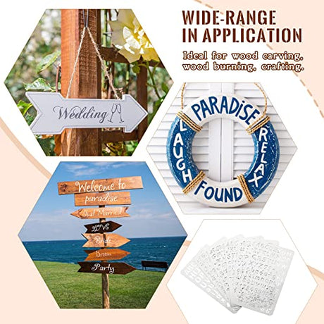 6 Pcs Mixed Letter Number Metal Stencils Plant Wood Stencils Templates Alphabet Symbol Stainless Steel Stencils for Wood Carving Drawing Engraving Lewtemi