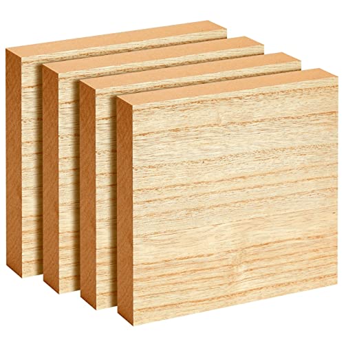 Unfinished MDF Wood Squares for Crafts, Wooden Blocks, 1 Inch Thick (6x6 in, 4 Pack) Bright Creations