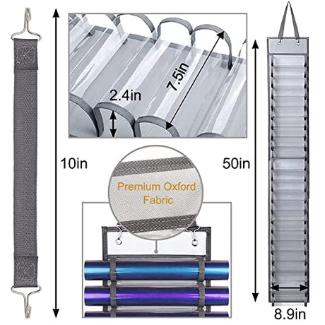 Amersis Vinyl Roll Holder with 24 Compartments and Keeper with Door Hooks and Strap, Clear Vinyl Organizers Holder Wall Mount for Home Craft Closet Amersis