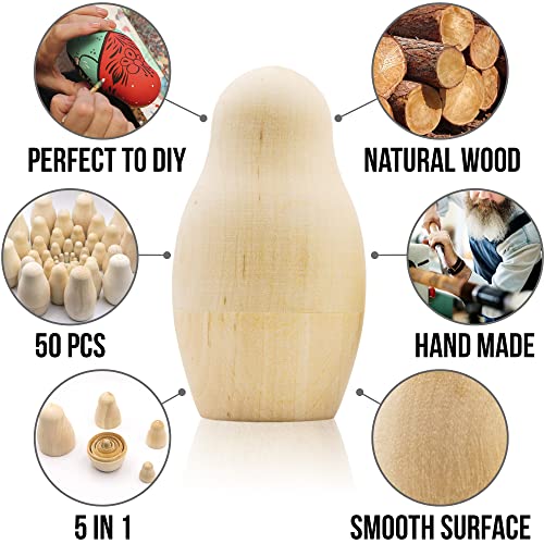 Lot of 10 Set by 5 pcs Blank Nesting Dolls - Unfinished Unpainted Russian Nesting Dolls - Blank Doll - Nesting Doll DIY - Unfinished Wooden Doll AEVVV