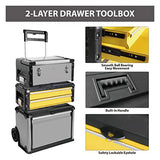 BIG RED Stackable Portable Metal Tool box Organizer with Wheels and 2 Drawers, Rolling Upright Trolley Tool Chest for Garage or BIG RED