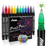 ABEIER Glitter Markers Pens, 12 Colors Sparkle Acrylic Metallic Paint Pens, Fine Point Tip, Water-based Ink for Rock Painting, Stone, Mugs, Ceramic, ABEIER