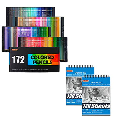 Shuttle Art Colored Pencils Bundle, Set of 172 Colors Colored Pencils + 260 Sheets Artist Sketch Books Shuttle Art