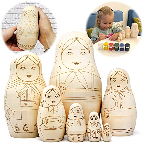 AEVVV Blank Nesting Dolls for Coloring Set 7 pcs - Paint Your Own Matryoshka - Blank Russian Nesting Dolls Unpainted Matryoshka Dolls - Russian Dolls AEVVV