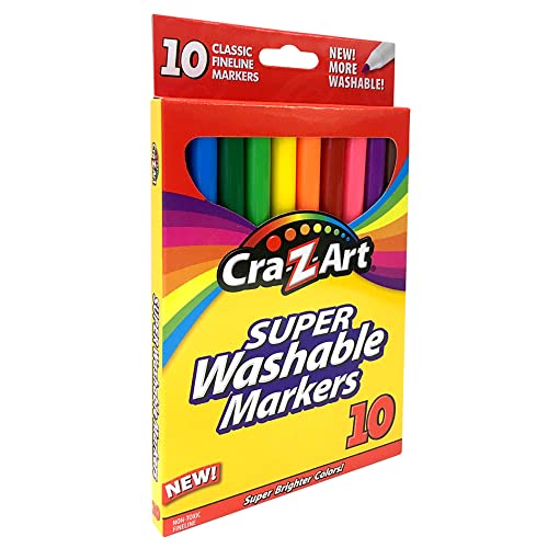 Cra-Z-Art Super Washable Markers, Fine Tip, Assorted Barrel, Assorted Ink, Pack Of 10 Markers - WoodArtSupply