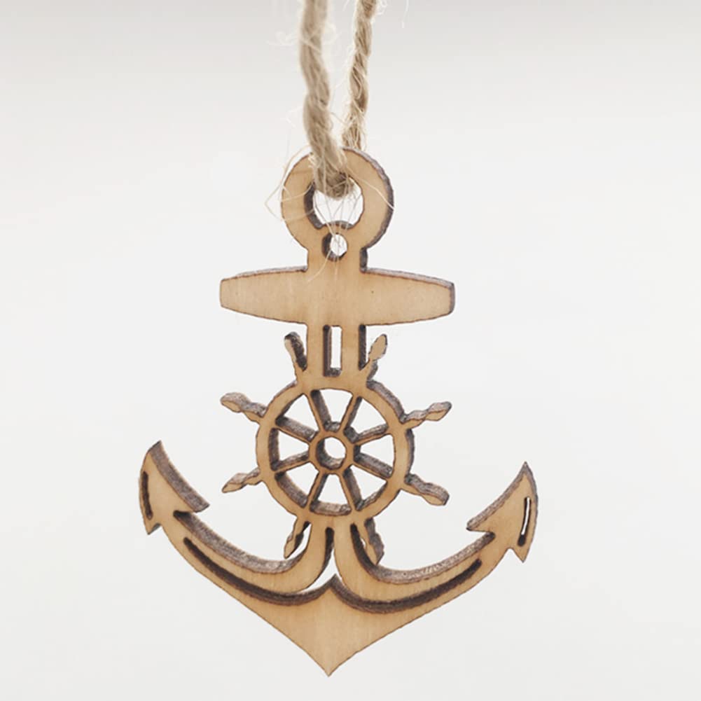 50 pcs Anchor Rudder Wooden Cutouts for Crafts, Unfinished Wood Ornaments DIY Wood Slices with Holes for Ocean Themed Party Kids Crafts Scrapbooking SSYHQAX