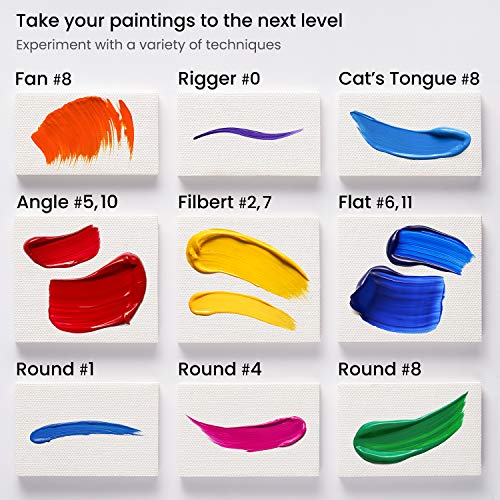 Arteza Paint Brushes, Set of 12, Premium Synthetic Acrylic & Oil Paint Brushes with Brass Ferrules & Wooden Birch Handles, Painting Art Supplies for ARTEZA