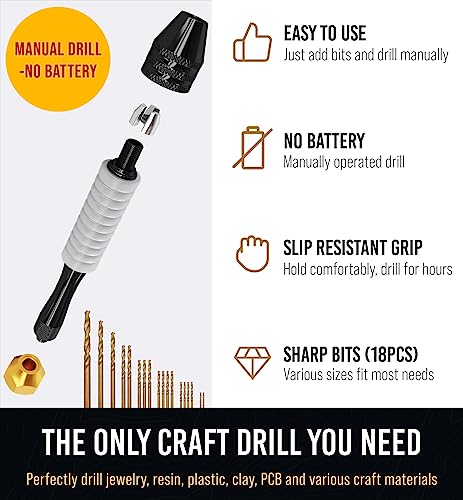 Pin Vise Small Hand Drill for Jewelry Making - Craft911 Manual Craft Drill Sharp HSS Micro Mini Twist Drill Bits Set for Resin, Rotary Tools for Craft911