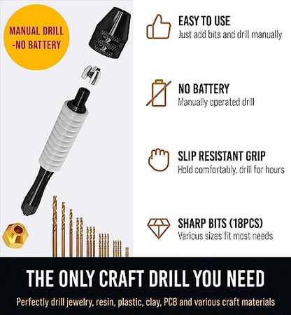 Pin Vise Small Hand Drill for Jewelry Making - Craft911 Manual Craft Drill Sharp HSS Micro Mini Twist Drill Bits Set for Resin, Rotary Tools for - WoodArtSupply