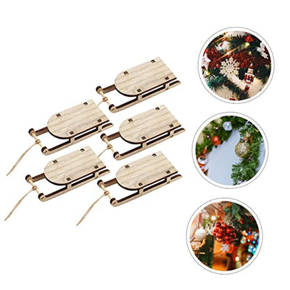 VOSAREA 5pcs Sled Unfinished Wood Rnaments Christmas Sleigh Cutouts Christmas Tree Hanging Ornament Tabletop Wood Sleigh Miniature Sleigh Christmas