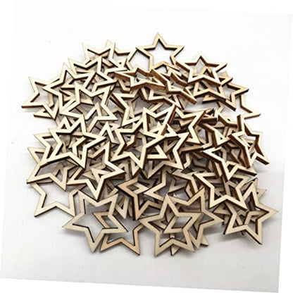 jojofuny 100 pcs Wooden Star Shape Cutouts Unfinished Wood Cutout Unfinished Wooden Slices Blank Christmas Wooden Chips for Wooden Craft DIY