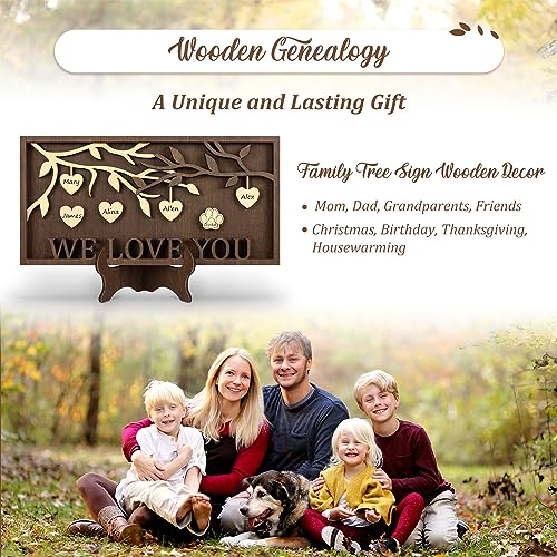 GIFT FOR MOM GRANDMA, WE LOVE YOU 3D Family Tree Sign Frame, Personalized 3-9 DIY Names Wooden Plaque Keepsake for DAD Parents, Friends, Teachers on ADDMES