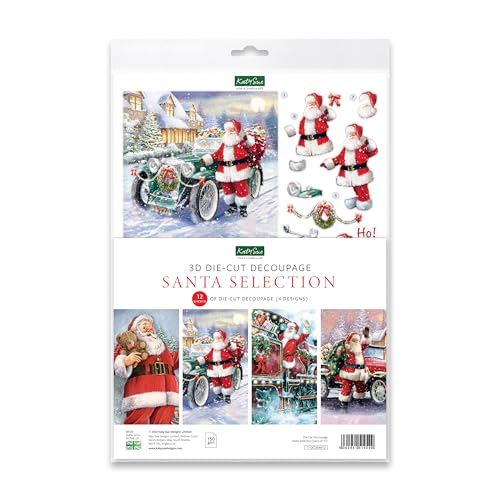 Katy Sue Santa Claus-Themed Paper Tole 3D Die Cut Decoupage Selection Pack. Contains 12 Die-Cut Sheets in Letter Size (4 Designs, 3 Copies of Each) - - WoodArtSupply