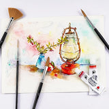 Sable Watercolor Brushes Professional Kolinsky Watercolor Artist Paint Brushes 7pcs, Pointed Rounds, Rigger, Long Flat, Dagger, Fan for Watercolor Fuumuui
