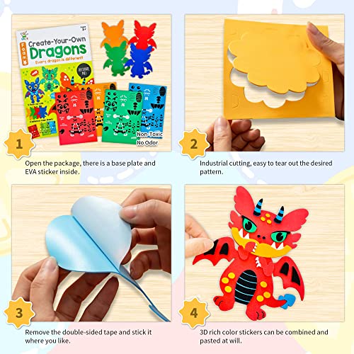 VKPI 4 Pieces EVA Foam Art Crafts Gift Kit, Creative Make Your Own Dragon, Cartoon Foam Paper Craft Projects for Kids Ages 4+ Toddler, Preschool VKPI