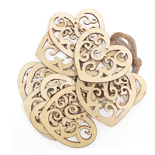 TEHAUX 10pc Unfinished Wood Shapes Heart Wood Slices Wood Heart Confetti Wood Wedding Confetti Wood Log Slices Heart Shaped Wood Unfinished Wood TEHAUX