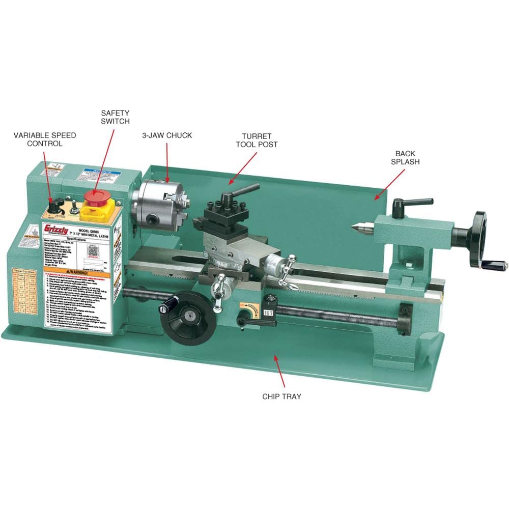 Grizzly Industrial G8688-7" x 12" Mini Metal Lathe - WoodArtSupply