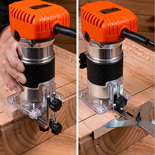 THINKWORK Compact Router, 6.5-Amp 1.25 HP Compact Wood Palm Router Tool, 6 Variable Speeds Wood Trimmer with 15 Pieces 1/4" Router Bits Set, - WoodArtSupply