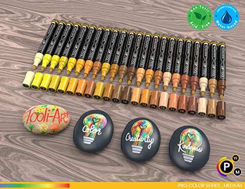 TOOLI-ART 22 Acrylic Paint Markers Paint Pens Pro Color Series Set 3mm Medium Tip for Rock Painting, Glass, Mugs, Wood, Metal, Glass Paint, Canvas, TOOLI-ART