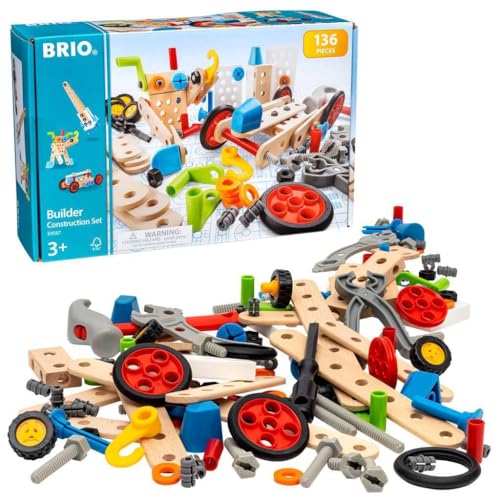 Brio Builder 34587 - Builder Construction Set - 136-Piece Construction Set STEM Toy with Wood and Plastic Pieces for Kids Age 3 and Up Brio