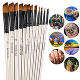 GETHPEN Angular Paint Brushes Nylon Hair Angled Watercolor Pait Brush Set for Acrylics Watercolors Gouache Inks Oil and Tempera(12pcs Pearl White GETHPEN