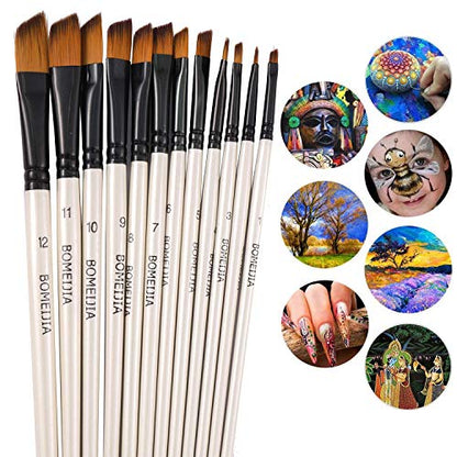 GETHPEN Filbert Paint Brushes Set, 12 PCS Artist Brush for Acrylic Oil  Watercolor Gouache Artist Professional Painting Kits with Synthetic Nylon  Tips