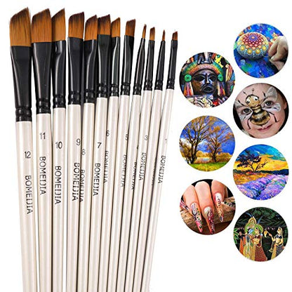 GETHPEN Angular Paint Brushes Nylon Hair Angled Watercolor Pait Brush Set for Acrylics Watercolors Gouache Inks Oil and Tempera(12pcs Pearl White - WoodArtSupply