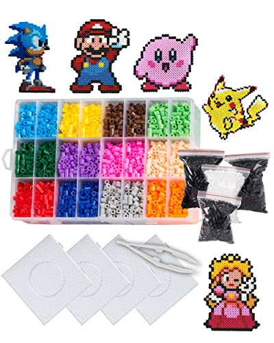 EVORETRO Fuse Beads kit in a Box, 14 Exclusive Colors 6,800 Pixel Perler Beads with 4 Interlocked peg Boards, Pliers, Extra 2 Bags Black & 1 Bag - WoodArtSupply