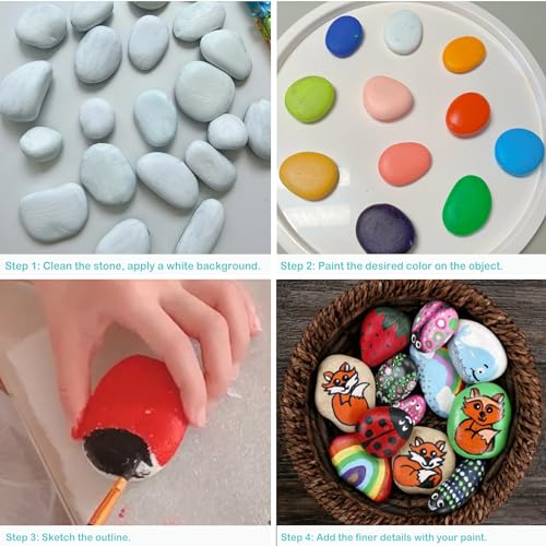 2''-3'' About 40 Pcs Large River Rocks for Painting with Painting Kit 10 Lbs Smooth Kindness Natural Rocks Flat Stones for Crafts, Bulk Paintable - WoodArtSupply