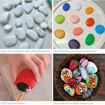 2''-3'' About 40 Pcs Large River Rocks for Painting with Painting Kit 10 Lbs Smooth Kindness Natural Rocks Flat Stones for Crafts, Bulk Paintable