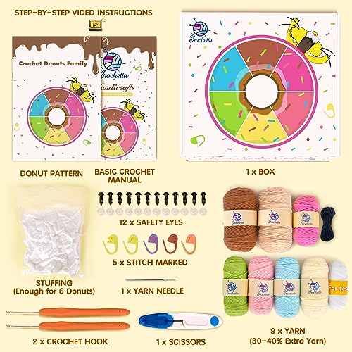 Crochet Kit for Beginners, Beginner Crochet Starter Kit w Step-by-Step Video Tutorials, Learn to Crochet Kits for Adults & Kids, DIY Knitting Crochetta