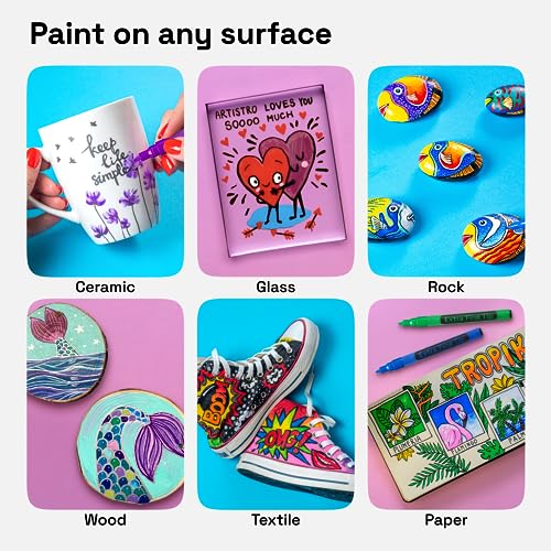 ARTISTRO 60 Acrylic Paint Pens - Extra Fine 0.7mm Paint Markers for Rock Wood Glass Canvas - Acrylic Markers Ideal for DIY Art Projects Scrapbooking ARTISTRO