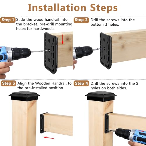 Steel DN Mate 20 PCS Deck Railing Bracket Connectors for 2x4 (Actual 1.5”x3.5”) Wood Post to Handrail Connection, Sturdy Nylon Stair Fence Railing Steel DN Mate