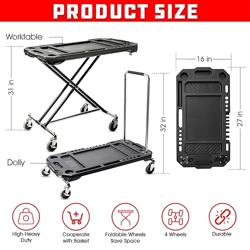 Powerbuilt Adjustable Work Table with Tool Holders and Convertible Dolly Function, Multi-Use, Home, Garage, Worksite - 642928ECE, Black Powerbuilt