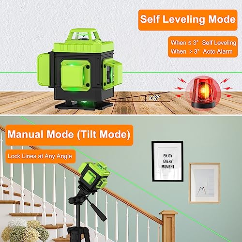 IMAYCC Laser Level, 4x360° Self Leveling Laser Level, 4D Cross Line Laser with Remote Control, Anti-fall Box, Multiple Stands, Rechargeable Batteries - WoodArtSupply