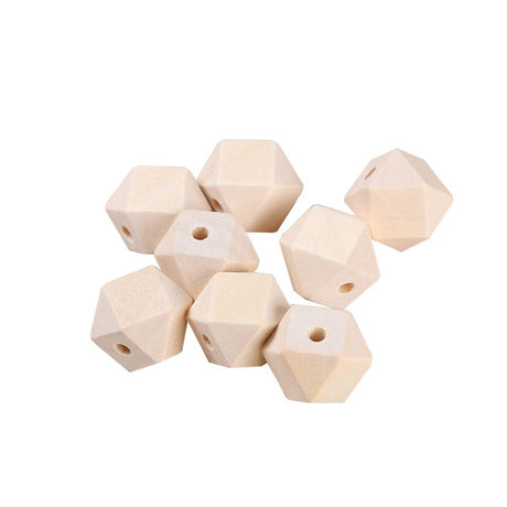 SUPVOX 100PCS Unpainted Faceted Geometric Wood Beads-12mm Natural Color Polygons Shape DIY Wooden Spacer Beads with Hole for Handmade Necklace SUPVOX