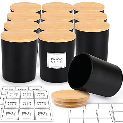 GOTIDEAL 12 Pack 6 OZ Frosted Black Candle Jars with Bamboo Lids for Making Candles Supplies, Bulk Empty Candle Containers Tins Small Glass Jars for - WoodArtSupply