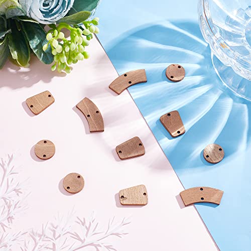 CHGCRAFT 90Pcs 3 Styles Unfinished Wood Charms Connectors Links Double Holes Round Curved Trapezoid Pendant Link for DIY Bracelet Earring Necklace CHGCRAFT