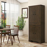 HOMCOM 72" Farmhouse Kitchen Pantry, 4-Door Rustic Storage Cabinet with Drawer and 3 Shelves, Walnut HOMCOM