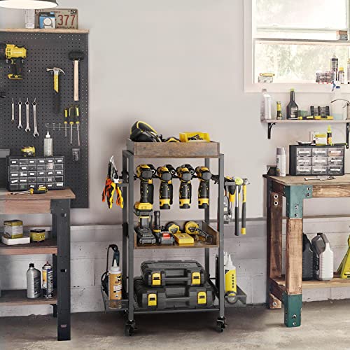 Power Tool Organizer Garage Storage Organization Shelving Tool Holder Drill Rack Shelf Rolling Cart Open Tool Chest Cabinet Box Organizer with Wheels Olakee