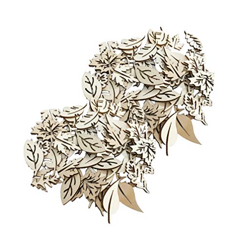 Happyyami 50pcs Wooden Leaves Unfinished Wood Cutouts Wood Shapes Pieces Wood Discs Slices for DIY Craft Wedding Birthday Party Favors Centerpieces Happyyami
