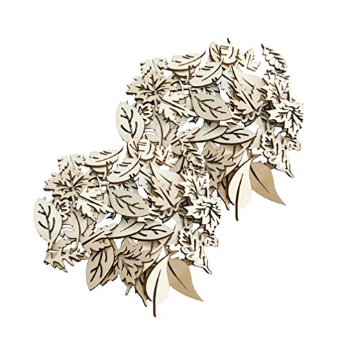 Happyyami 50pcs Wooden Leaves Unfinished Wood Cutouts Wood Shapes Pieces Wood Discs Slices for DIY Craft Wedding Birthday Party Favors Centerpieces